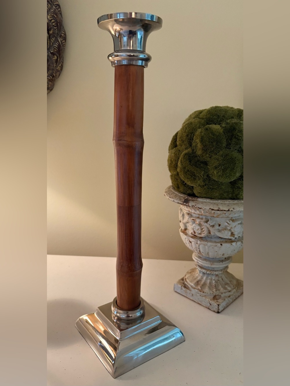 Bamboo & Silver Candle Holder